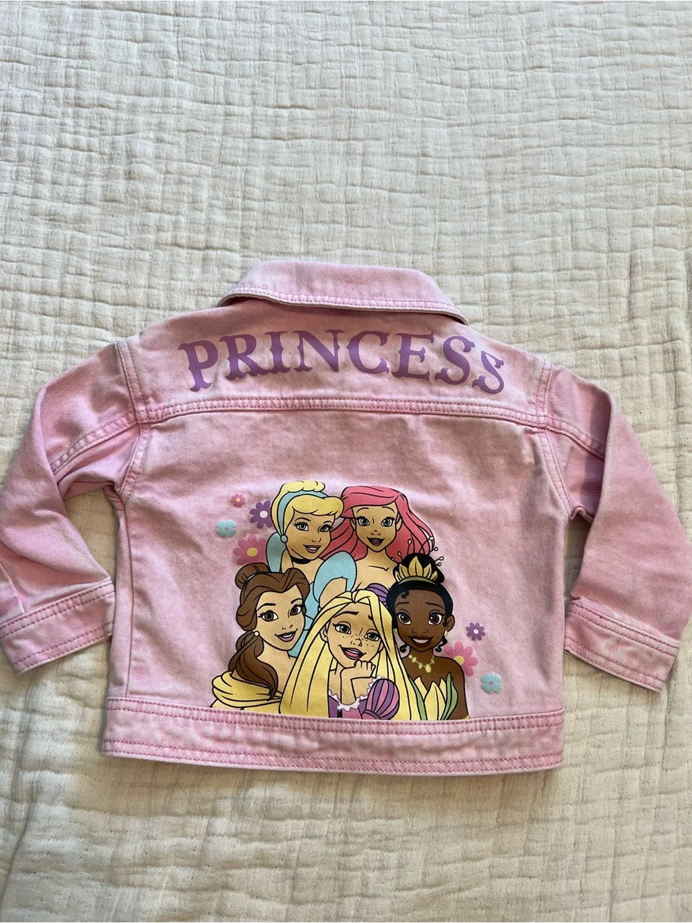 Disney Princess Pink Acid Wash Denim Jacket Girls 3T Cinderella Ariel Belle💕